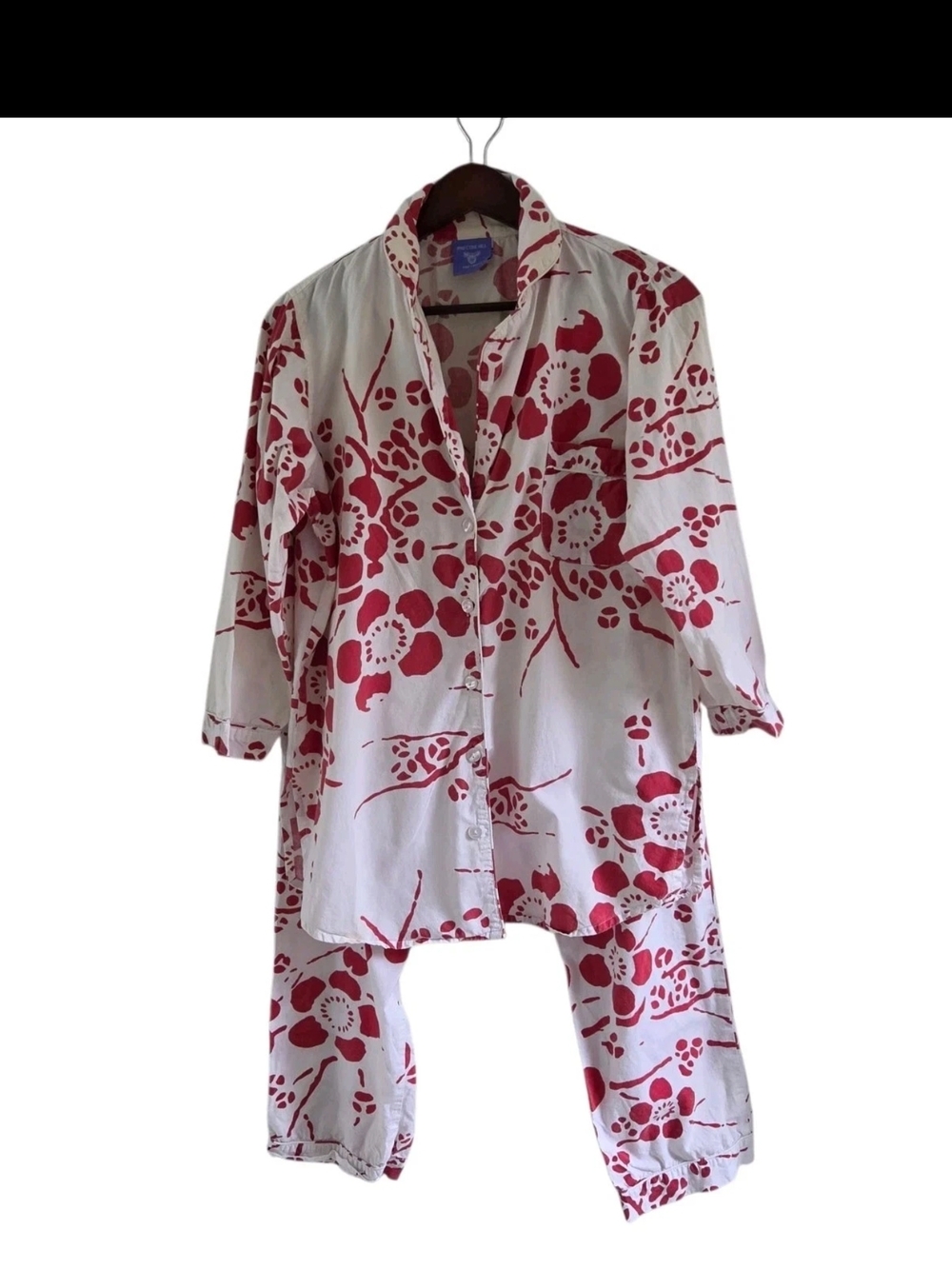 Pine Cone Hill Red White Floral Cotton 2 Piece Pajama Set Womens Size S